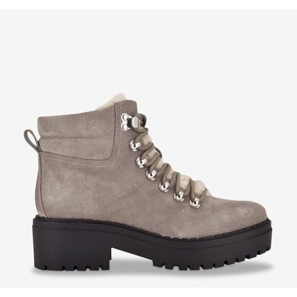 NEW Marc Fisher LTD Grey Suede Leather Nairy Hiking Boots, Sz 9.5M (JJ) - Picture 2 of 11